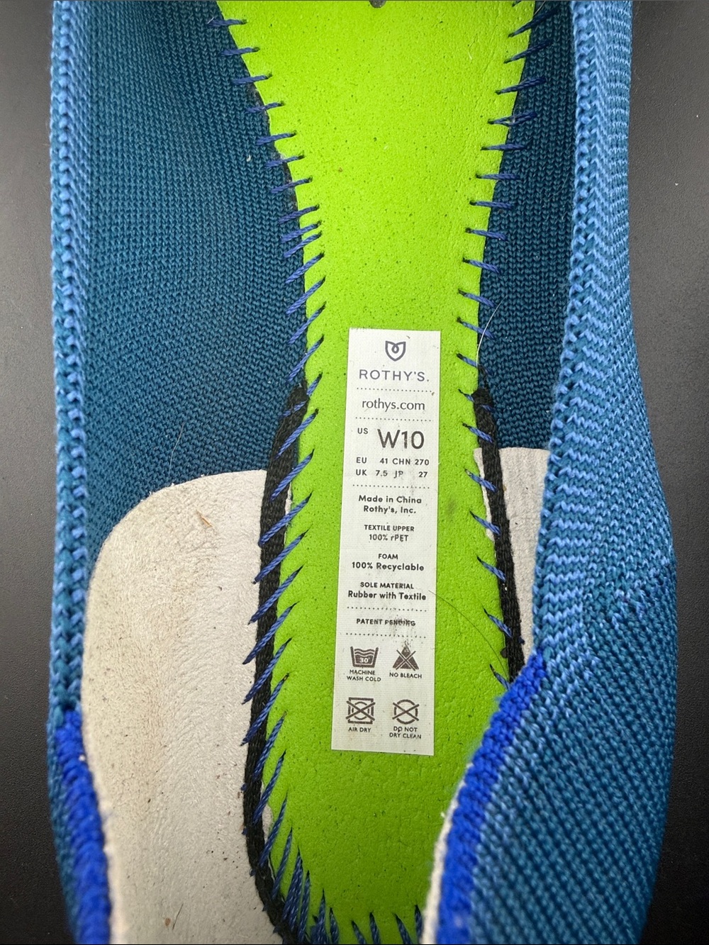 Rothy's Flat Women's Size 10 US Blue Peacock Slip On Round Toe Shoes RETIRED - Picture 5 of 5